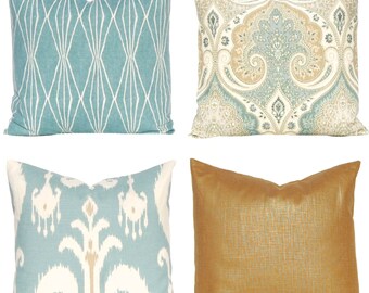 Decorative Pillow Covers - Sofa Pillow Covers - Throw Pillow Covers - Seafoam Pillow - Aqua Pillow Covers - Metallic Pillow Cover - Latika