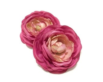 2 Jumbo Artificial Pink Ranunculus Flowers - 4 Inches - Artificial Flowers, Silk Flowers, Wedding