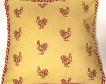 Country French Cottage Rooster Pillow Provence Pink blue Ivory Toile Hens
