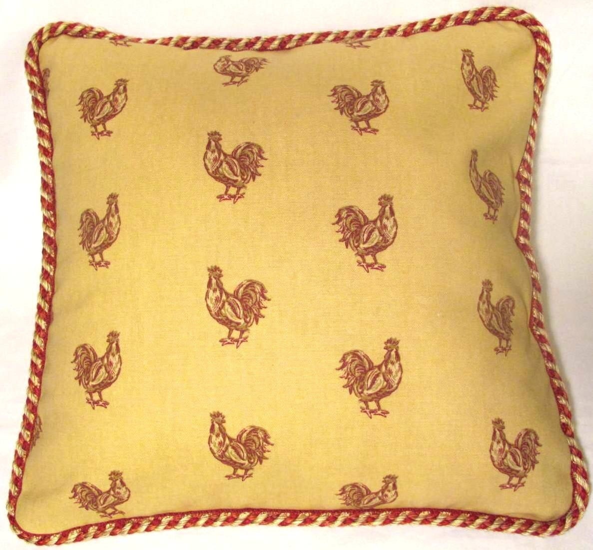 Country French Cottage Rooster Pillow Provence Pink blue Ivory