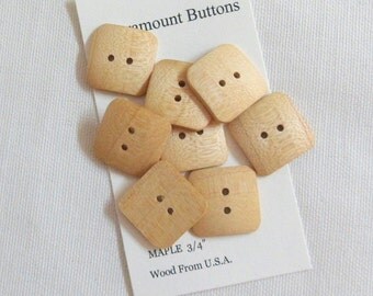 Handmade Buttons 3/4" Square Buttons Set of 8 Buttons Handcrafted from Maple Wood
