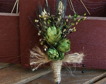 Hops & Wheat boutonnière grooms package of 8 boutonnières