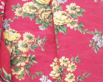 Bundle of Vintage French Fabric Pieces a riot of red roses 1940s material Boussac Romanex
