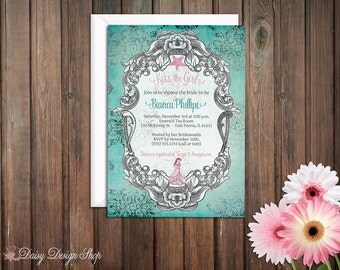 Bridal Shower Invitation - Princess Ariel - Little Mermaid Damask and Frame
