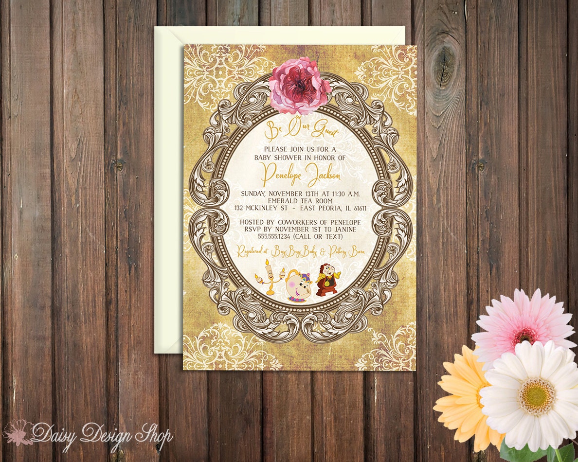 Baby Shower Invitation Princess Belle Beauty and the Beast