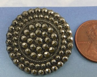 Hematite Antique Button Victorian Buttons 1 inch Large Glass Button 83