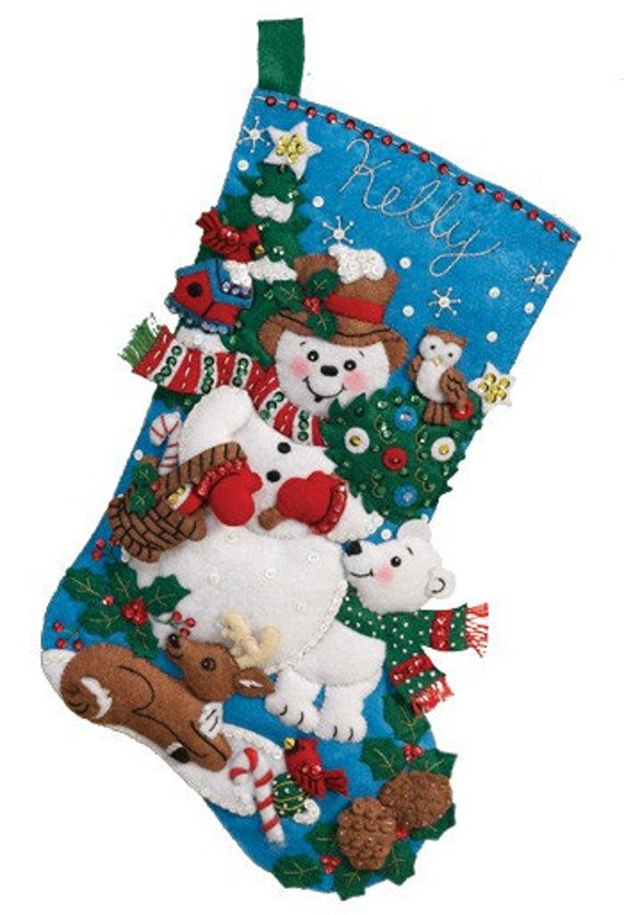 WOODLAND SNOWMAN and FRIENDS Bucilla Stocking Baby Animals