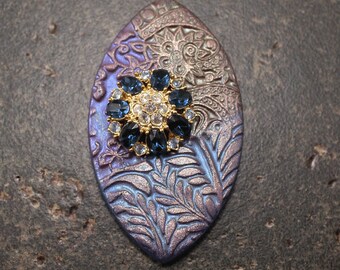 One of a Kind Artisan Pendant Sapphire Blue Green Lavender UpCyled Mixed Media Pendant