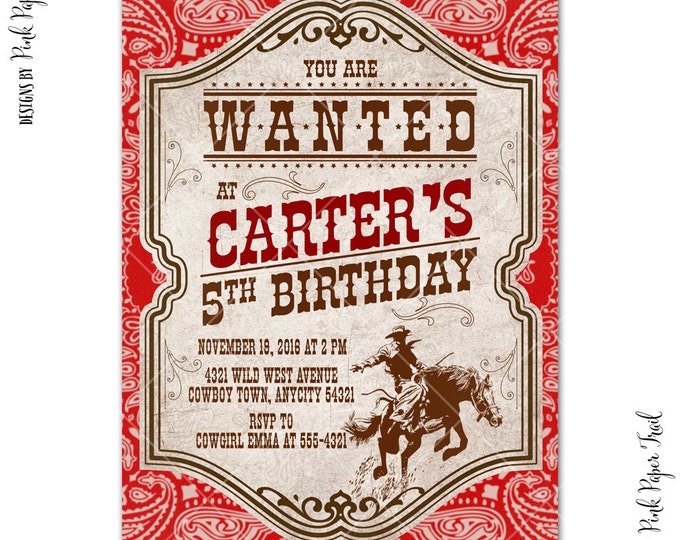 Wild West Invitation, Vintage Cowboy Party, Western, Country Style, I will customize for you, Print Your Own