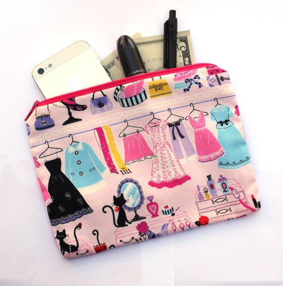 Items similar to Pink Makeup Bag Kawaii fabric cosmetic pouch