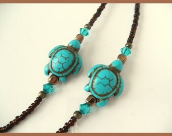 Cute Turquoise Sea Turtle Eyeglass Chain Lanyard - Seaturtle Glasses Necklace - Turtle Reading Glasses Chain - Seaturtle Eye Glasses Holder