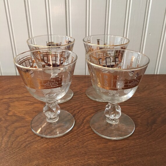 Mid Century Short Stem Martini Cocktail Glasses B&O Railroad