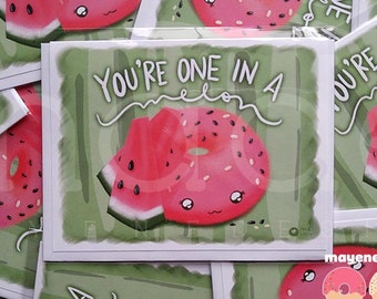 watermelon donut pun greeting card, size A2