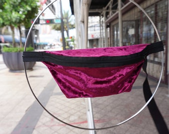 SALE Maroon Fanny Pack / Crushed Velvet / Fun Hip Bag / Adjustable Strap by GAG THREADS