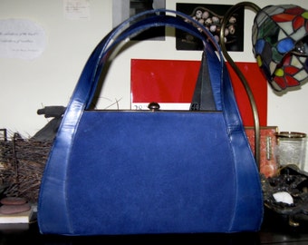 Vintage Navy Suede and Leather Handbag Crouch & Fitzgerald