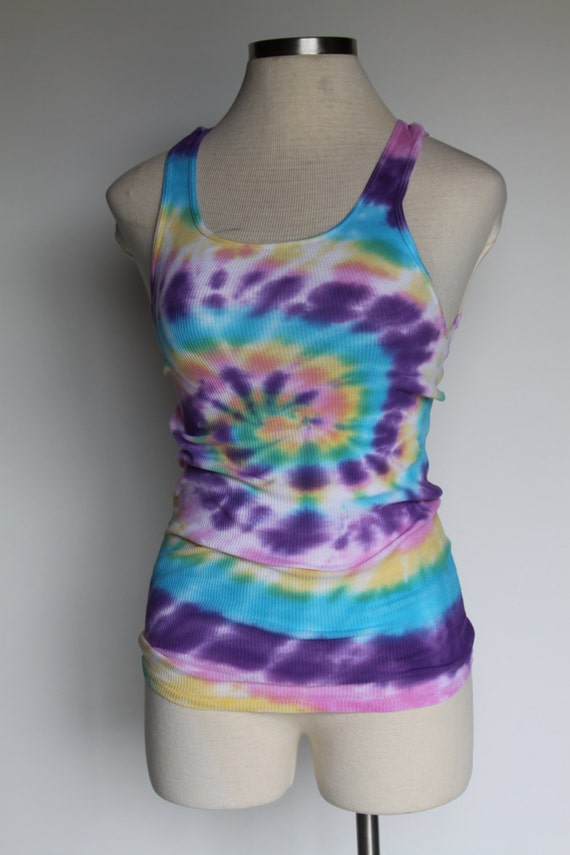 Pastel Rainbow Spiral TieDye Tank Top/Beater Size Large