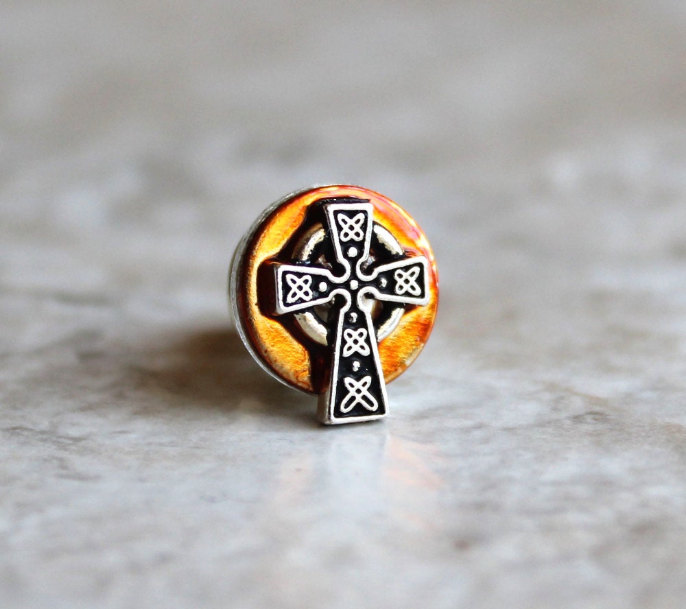 orange celtic cross tie tack mens jewelry irish tie tack