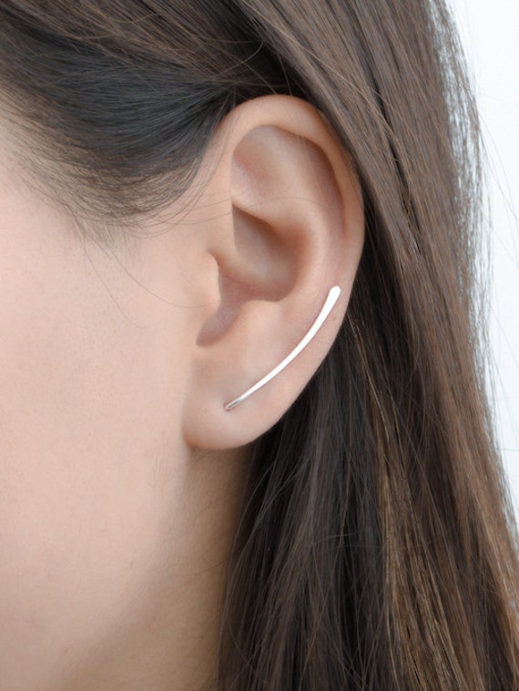 Curved Bar Pin Earrings Sterling Silver Ear Cuff Bar Ear