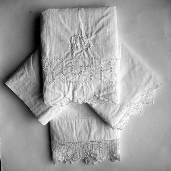 Vintage French Bed Linen Set of 4 French Pillowcases