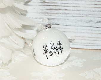 Our Most Popular Hand Painted Christmas Ornament, Aspen Snow Scene with Snow falling and Glitter, Glass Christmas Ornament, White Ornament