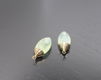 Wrapped Gemstone, Jewelry Supplies, Gold Prehnite Gemstone Pendant, Wire wrapped Light Green Drop, 2 pc, PZ6603