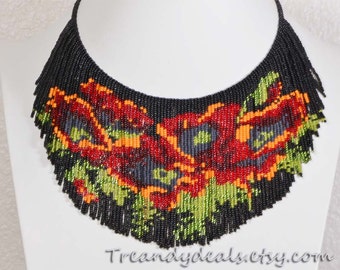 Items similar to fringe necklace, necklace seed bead, choker necklace ...