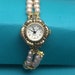 Double Stranded Watch/Bracelet, Beige Water Pearl, ROUND Face Watch, Gold Tone, Vintage inspired, item no 103