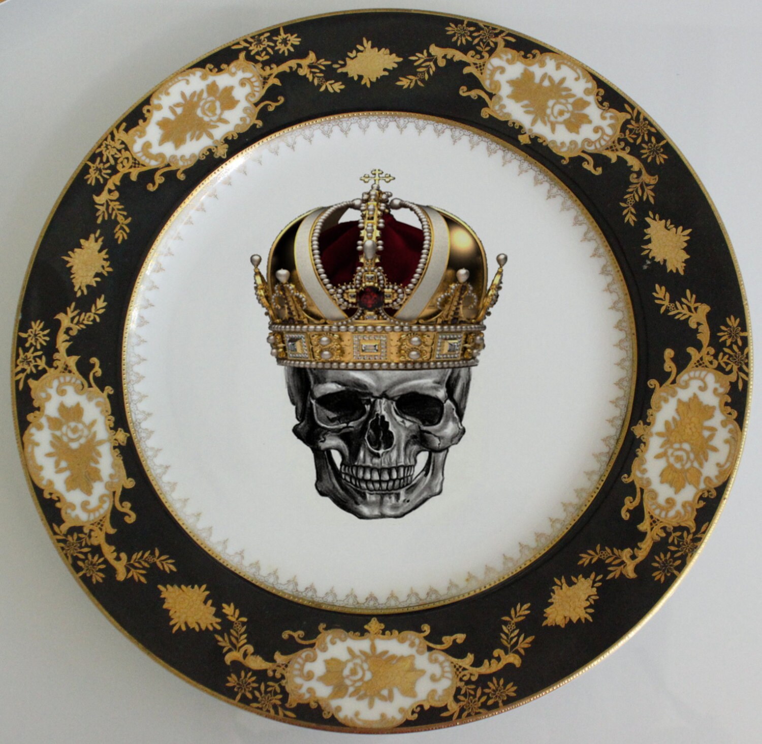 Black Gold Skull or CUSTOM Salad Plate 7.5 by AngiolettiDesigns