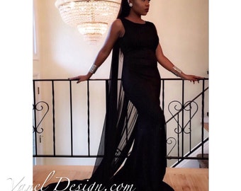 Long black bridesmaid dress, cocktail dress, formal dress, elegant dress, prom dress, mermaid dress, peekaboo back, sexy dress, classy dress
