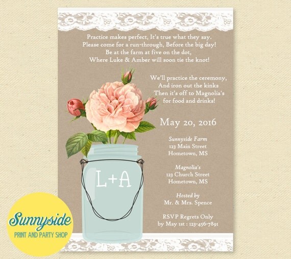 REHEARSAL Dinner Invitation with Poem, Mason Jar, Rustic Country Wedding Rehearsal Invite Il_570xn