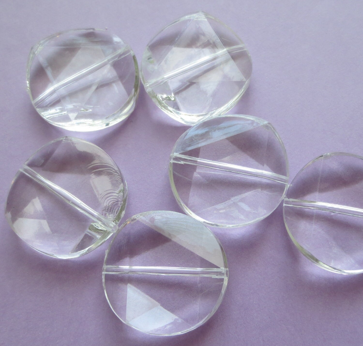 Acrylic Crystal Clear Beads Flat Faceted Round Shape 26mm