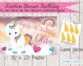 Pin the Horn on the Unicorn Printable Birthday Game - Personalized