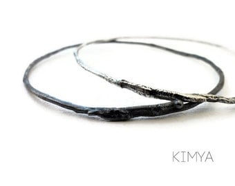 Silver Bangle - Oxidized Silver Bangle - Contemporary Bracelet - Minimalist Organic Raw Silver Bracelet - Contemporary Jewelry