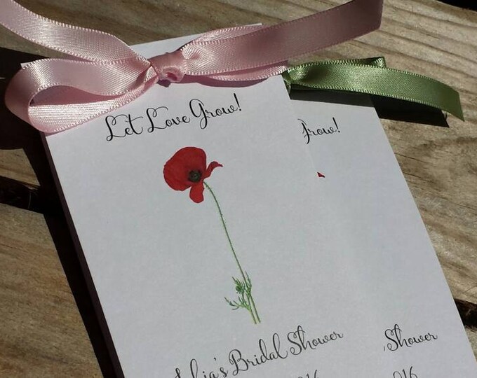 Vintage Red Poppy Flower Design Wedding Favors w/ Wildflowers Seed Packets Personalized Bridal Shower Favors Engagement Party ~ Reception