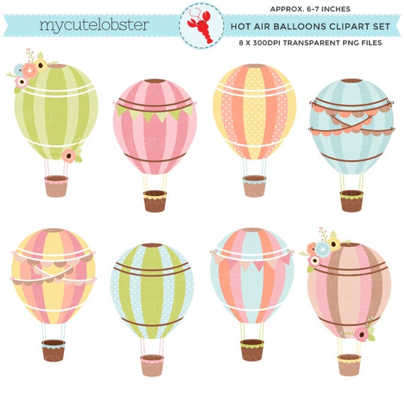 Pretty Hot Air Balloons Clipart Set pastel air balloons