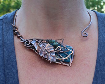 Wire Wrapped Necklace Turquoise Necklace Agate Necklace Copper Wire Wrap Jewelry Torque Necklace Choker Collar Necklace Wire Jewelry