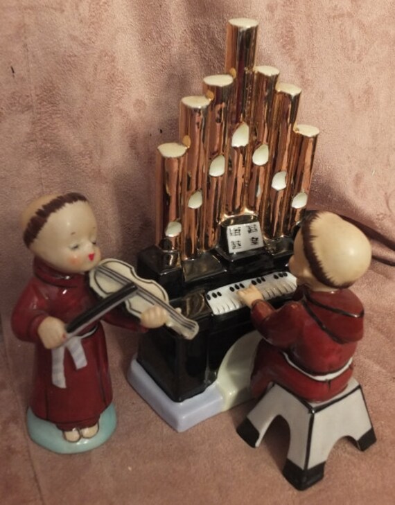 Vintage Monks or Friars Playing Pipe Organ & Violin Figurines