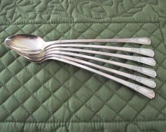 6 Antique Vintage Court Silverplate Sovereign Pattern Iced Tea Spoons Circa 1930's