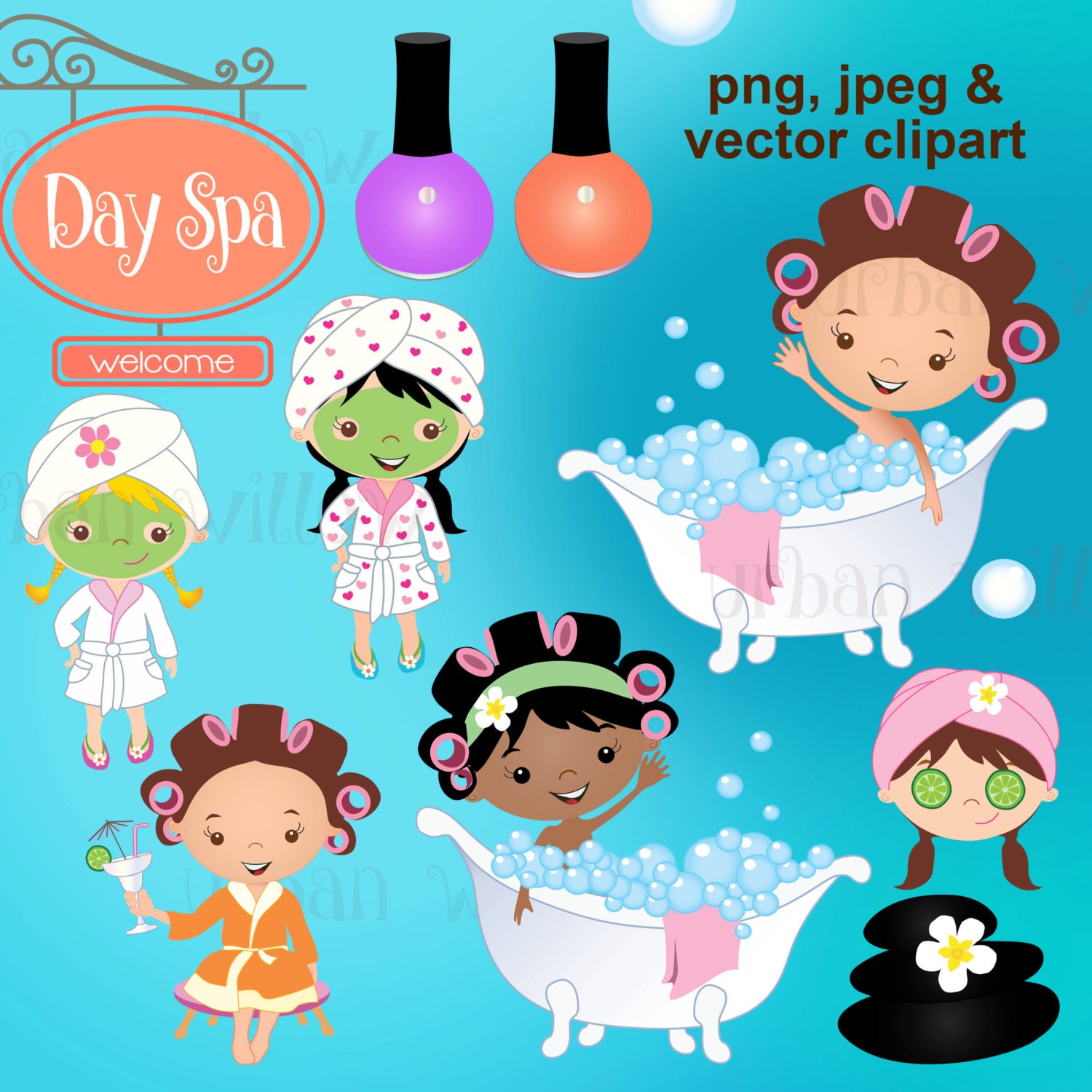 Spa Party Clipart Day Spa Clipart Clipart bubbles by UrbanWillow