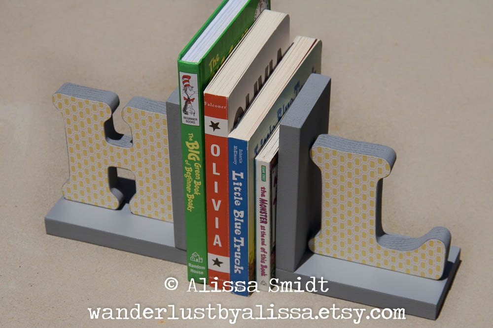 Letter Bookends Initial Bookends Wooden Custom Bookends