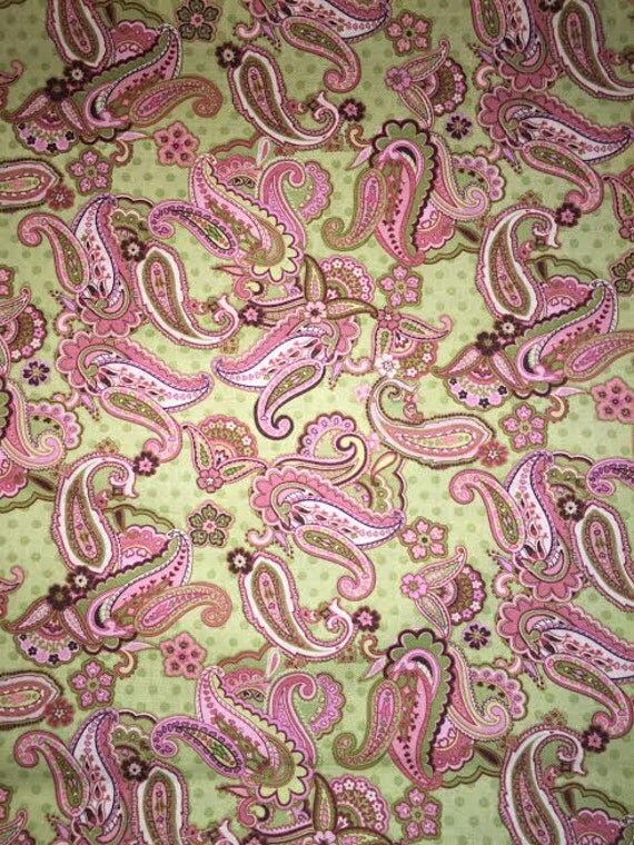 Paisley Floral Pink and Green Fabric By the yard Sewing
