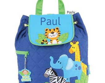 Personalized Boy Backpack or Baby Diaper Bag Stephen Joseph Quilted Zoo Boy NEW Personalized