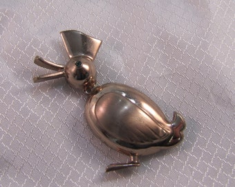 c1940's Duck Brooch, Rose Gold Finish, Vintage Duck Pin
