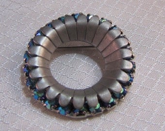1960's Blue AB Circle Brooch, Modernist Design