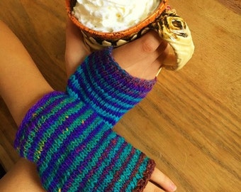 Wrist Warmers, Fingerless Gloves Hand Knit in Gorgeous Noro Yarn
