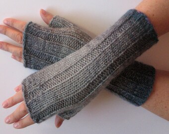 Gray Fingerless Gloves Knit Gloves Winter Gloves Long Fingerless Gloves (16)