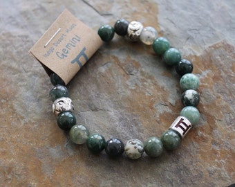 Moss Agate Bracelet, Gemini Bracelet, Zodiac Bracelet, Astrology Bracelet, Zodiac Jewelry, Green Stone Bracelet, Boho Bracelet