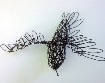 Flying Bird Sculpture - Wire Bird Art - One of a Kind - FLYING HAPPY