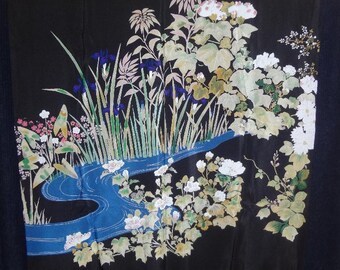 Freer Gallery of Art Designer Vincente Minetti Silk Scarf Japanese Flower Garden unframed 30 x 31