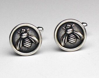 Honey Bee Cuff Links, Silver Cuff Links, Bee Cufflinks, Anniversary Gifts For Men